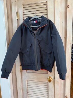 Tommy Hilfiger Navy Bomber Jacket Orange Trim- Grey Puffer Interior Men Medium
